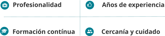 Profesionalidad  Cercanía y cuidado Formación contínua Años de experiencia